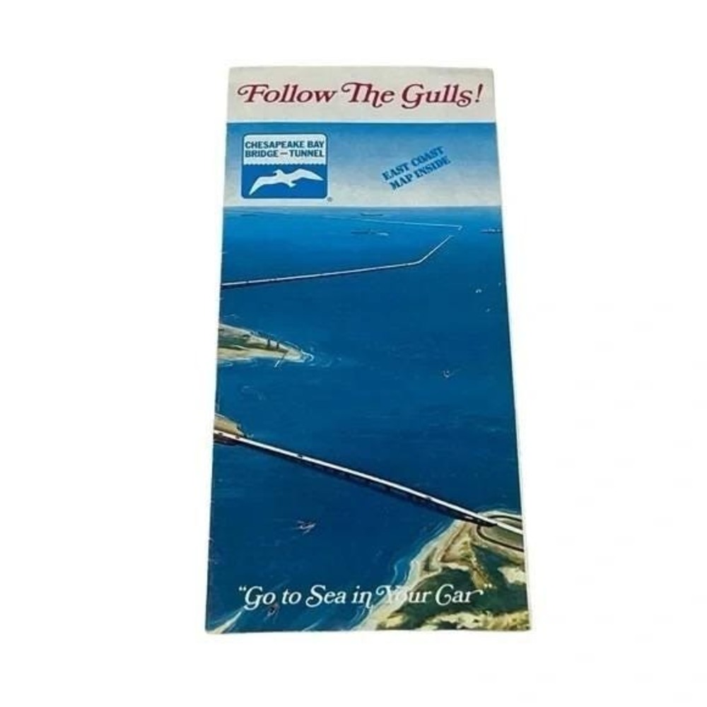Follow the Gulls Chesapeake Bay Bridge Tunnel East Coast Map Vintage 1975